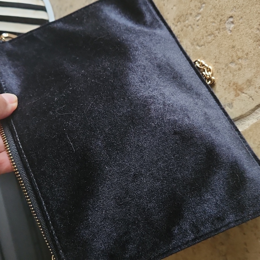 LOFT Black Faux Velvet Crossbody with Gold Chain - Picture 6 of 7